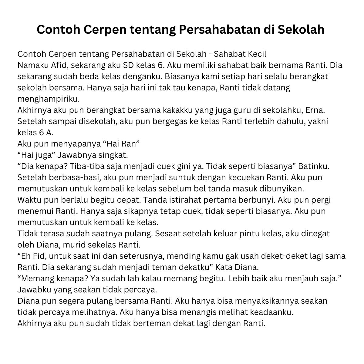 Cerpen singkat lucu anak sekolah