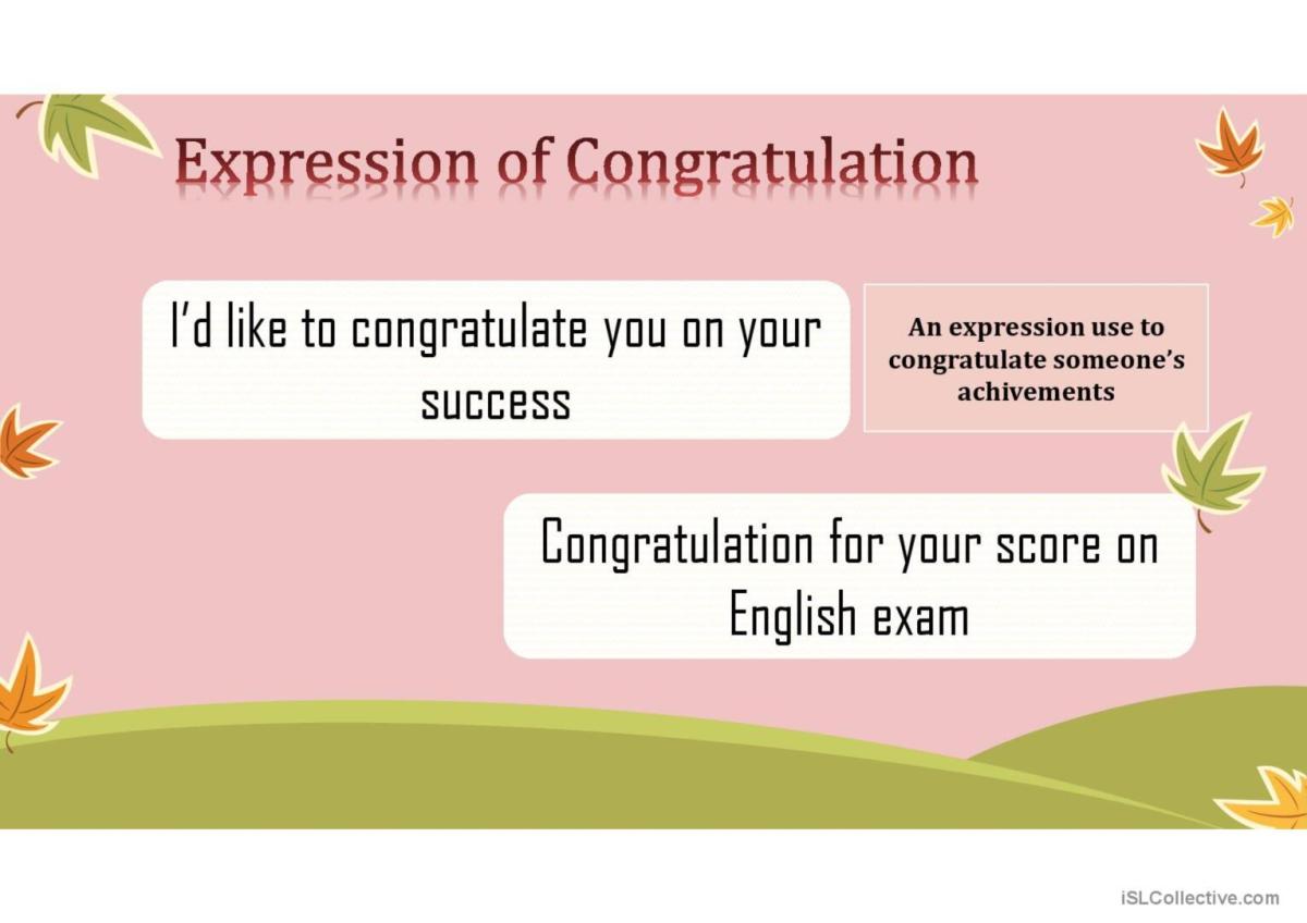 Expression of congratulation: English ESL powerpoints
